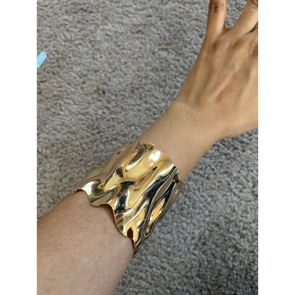 wide gold cuff bracelet chunky bangle arm costume metal statement abstract wavy - Picture 2 of 6